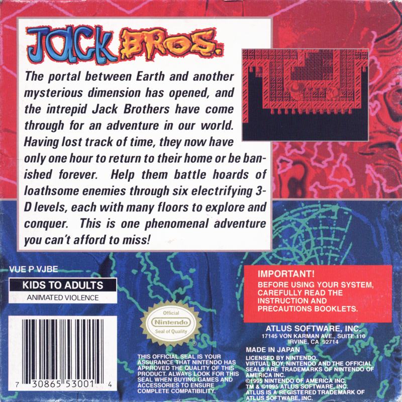 Jack Bros. box art for Virtual Boy